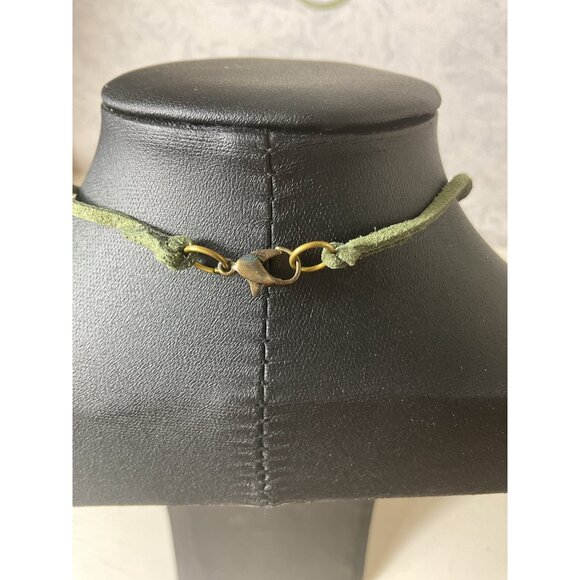 Buddha Pendant Necklace With Olive Green Suede Cord & Brass Clasp - Picture 4 of 4